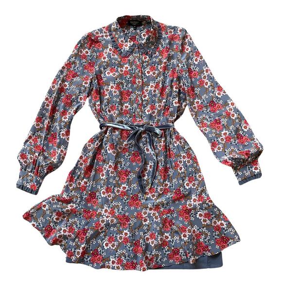 NWOT Juicy Couture Silk Dress M | Floral Long Sleeve, Velvet Tie Black Label Y2K - Picture 1 of 11